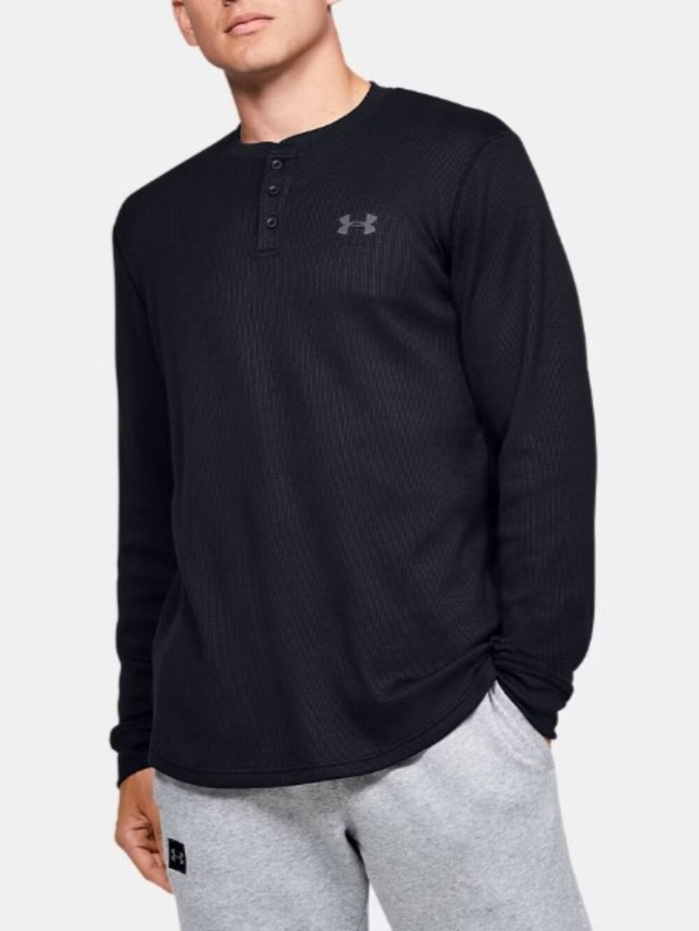 Under Armour UA Waffle Henley Long Sleeve Shirt Black Men's Size S
